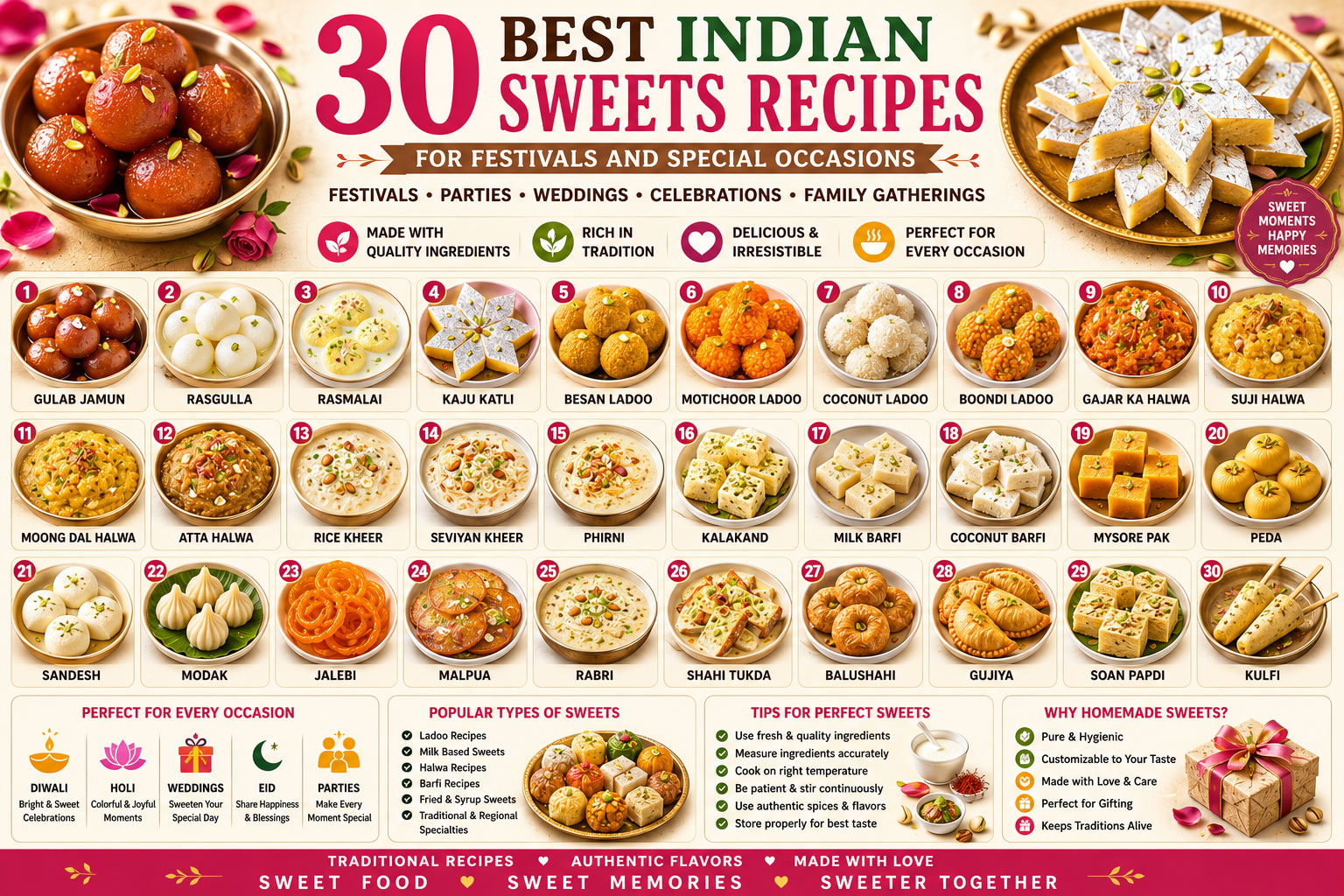 30 Best Indian Sweets Recipes for Festivals and Special Occasions