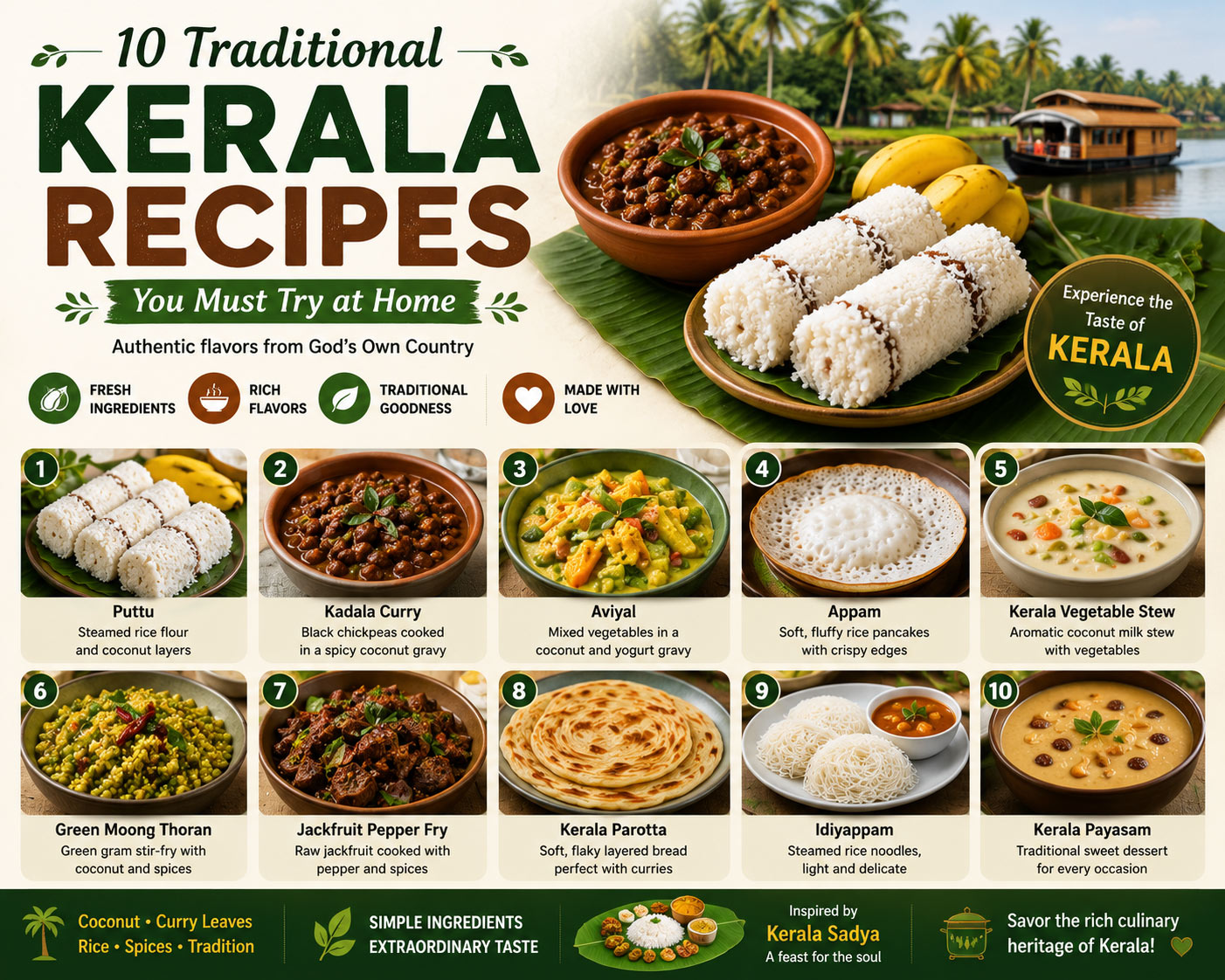 10 Traditional Kerala Recipes You Must Try: From Puttu and Kadala Curry to Aviyal