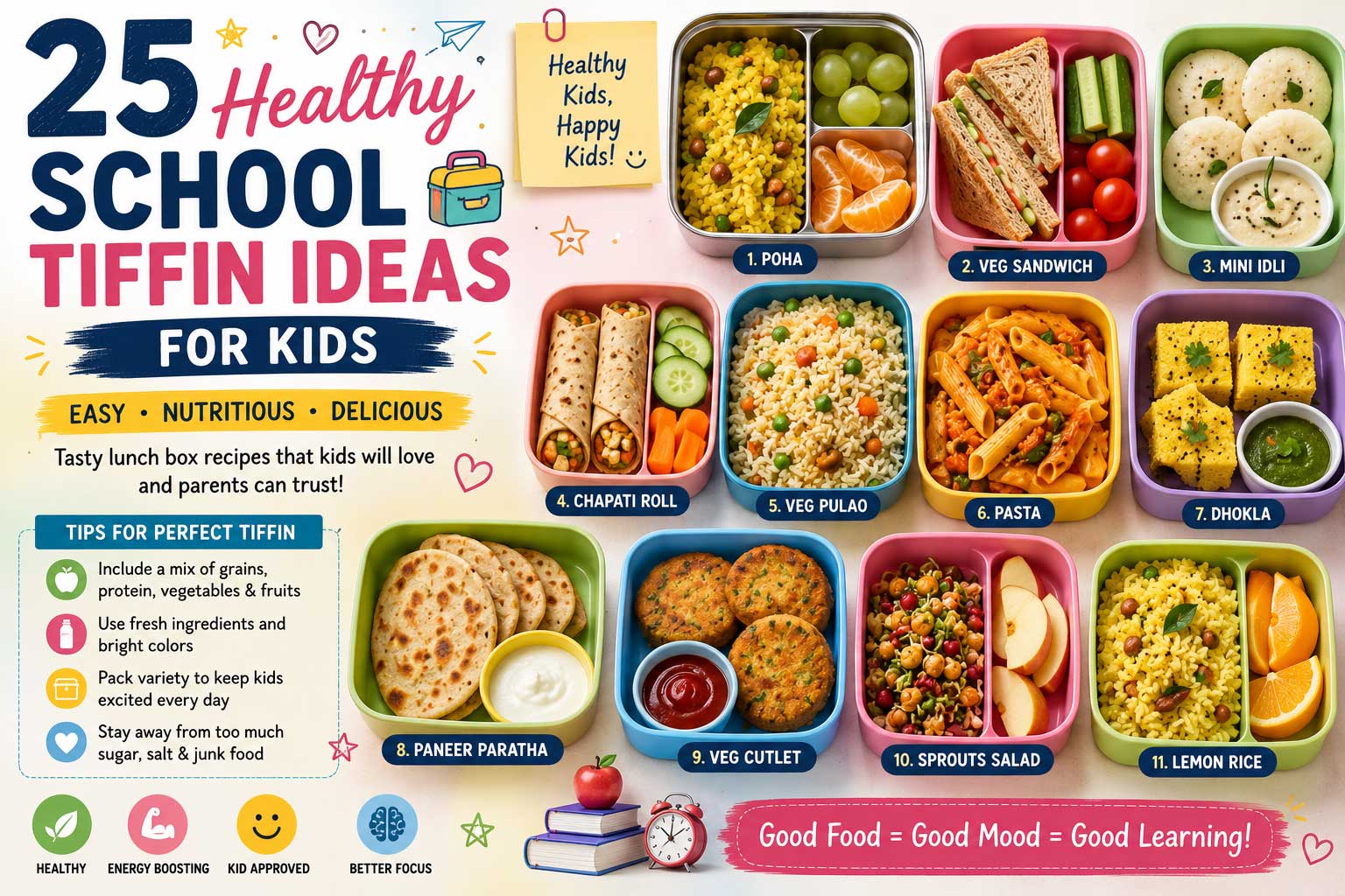 25 Healthy School Tiffin Ideas for Kids (Easy & Nutritious Lunch Box Recipes)