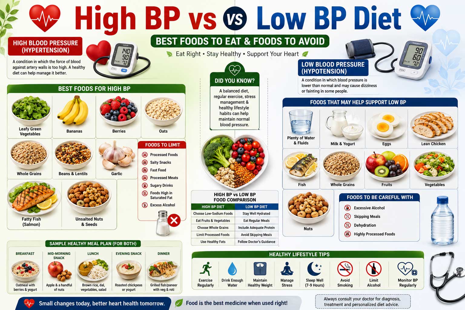 High BP vs Low BP Diet: Best Foods to Eat and Foods to Avoid