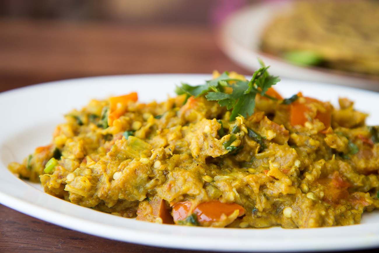 Baingan Bharta Recipe - Smoked Roasted Eggplant with Green Chillies and Ginger