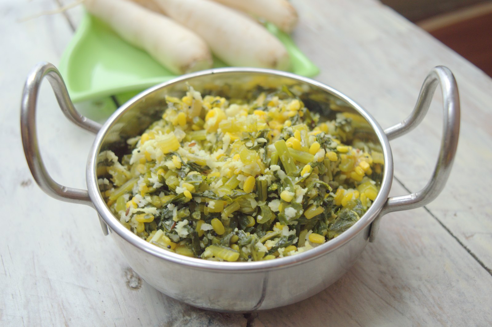 Mooli Ka Saag & Moong Dal Ki Sabzi (Dry) - Radish Leaves & Lentil Stir fry