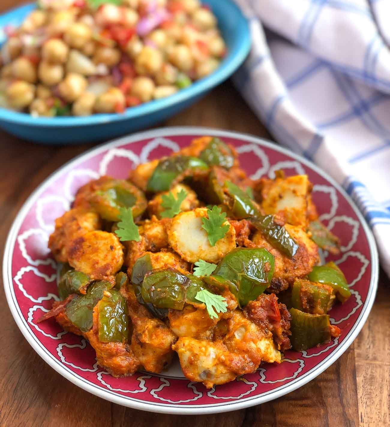 Arbi Shimla Mirch Sabzi Recipe – Colocasia Capsicum Sabzi