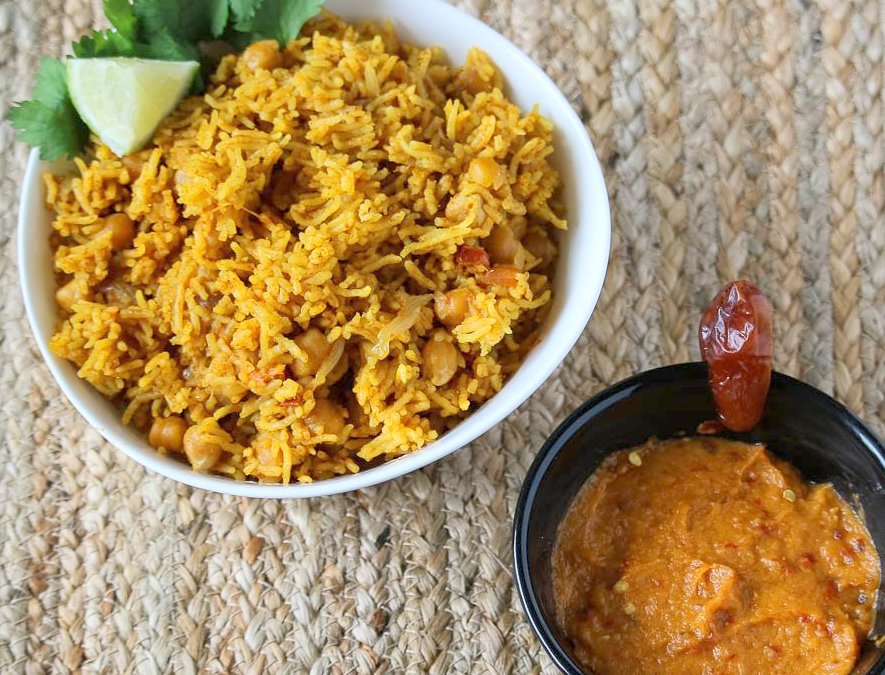 Pakistani Chickpeas Pulao Recipe With Sweet Hot Date Onion Chutney