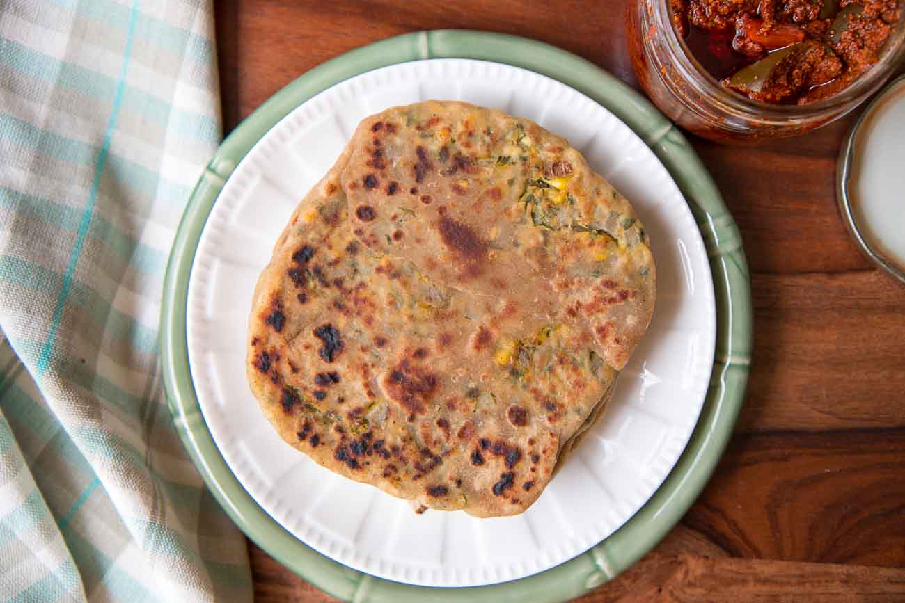 Stuffed Makai Paratha Recipe (Corn & Coriander Stuffed Flat Bread)